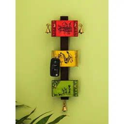 ExclusiveLane Multicoloured Warli Hand-Painted Pine Teak Wood Key Holder-picture-17