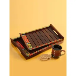 ExclusiveLane 'Paints & Planks' Madhubani Hand-Painted Nested Trays In Sheesham Wood (Set Of 2)-picture-31
