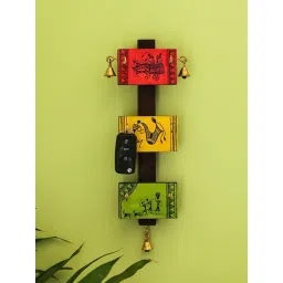 ExclusiveLane 'Panels Of Paintings' Warli Hand-Painted Key Holder In Pine & Teak Wood (6 Hooks)-picture-43