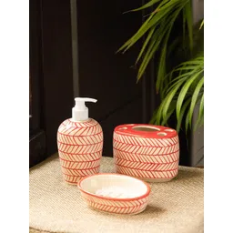 ExclusiveLane Set Of 3 Handpainted Red  White Ceramic Bathroom Accessories Set-picture-16