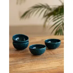 ExclusiveLane Teal Forest Dark Teal Ceramic Hand Glazed Dinner Bowls (0.12 L) - Set of 4-picture-42