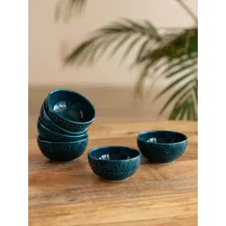 ExclusiveLane Teal Forest Dark Teal Ceramic Hand Glazed Dinner Bowls (0.12 L) - Set of 6-picture-13