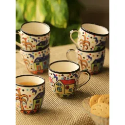 ExclusiveLane 'The Hut Morning Companions' Hand-Painted Ceramic Tea & Coffee Cups (Set Of 6)-picture-21