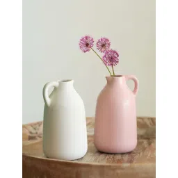 ExclusiveLane White & Pastel Pink Ceramic Blush Rose Decorative Vases - Set of 2-picture-36