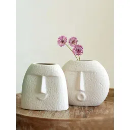 ExclusiveLane White Ceramic Tribal Faces Decorative Vases - Set of 2-picture-38