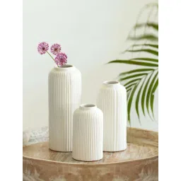 ExclusiveLane White Ceramic Zen Decorative Vases - Set of 3-picture-40
