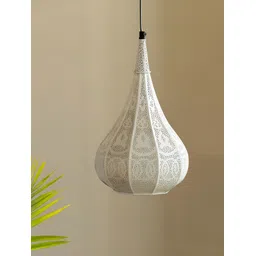 ExclusiveLane White Moroccan Flame Hand Etched Iron Ceiling Lamp-picture-18