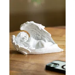 ExclusiveLane White Resin Sleeping Angel Modern Decorative Showpiece Statue-picture-41