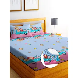 EXFAB Blue Cartoon Characters Pure Cotton Fitted 244 TC King Bedsheet Set 1.98 m x 1.82 m-picture-33