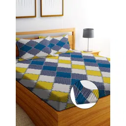 EXFAB Blue Geometric Printed Pure Cotton Fitted 244 TC King Bedsheet Set 1.98 m x 1.82 m-picture-21