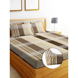 EXFAB Brown & White Floral King Bedsheet with 2 Pillow Covers-picture-36