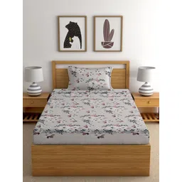 EXFAB Cream-Coloured & Pink Floral Single Bedsheet with 1 Pillow Covers-picture-25