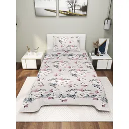 EXFAB Green & Pink Floral Printed Cotton Fitted 244 TC Single Bedsheet Set 2.28 m x 1.52 m-picture-10