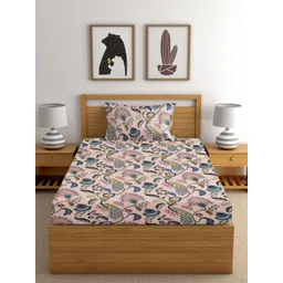 EXFAB Pink & Blue Cartoon Characters Single Bedsheet with 1 Pillow Covers-picture-16