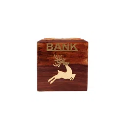 EXIM DECOR Artisan Carving Traditional Sheesham Wooden Square Shape Piggy Bank-picture-23