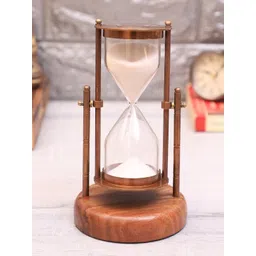 EXIM DECOR Brown & Transparent Antique Sand Timer With Wooden Base-picture-29