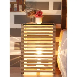 EXIM DECOR Brown Wooden Night Stand Cum End Table Shelf Lamp image 2