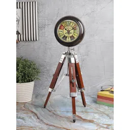 EXIM DECOR Brown Wooden Numeral Dial Table Clock with Wooden Tripod Stand-picture-27