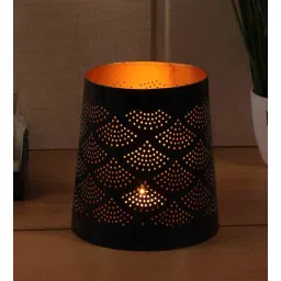 exim decor Mesh Work Pattern Black Metal Table Tea Light Holder-picture-27