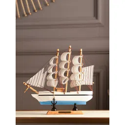 EXIM DECOR Unisex Brown & White Sailing Ship With Wooden Stand Showpiece-picture-21
