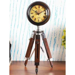 EXIM DECOR Victoria Brown & Silver-Toned Abstract Shaped Vintage Table Clock-picture-14