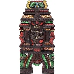 Exotic India 24" Goddess Saraswati Kavadi Wood Wall Panel Hindu Goddess of Knowledge Sculpture for Pooja Room Décor-picture-11