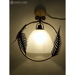 Exotic India 16" Iron Fern Leaves Design Wall Hanging Lamp-picture-39