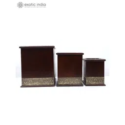 Exotic India 3 Pcs Designer Wooden Planters-picture-41