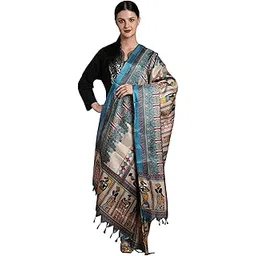 exotic india Batik Afro Women Motif Printed Banglori Satin Dupatta with Tassels-picture-10