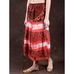 Exotic India Batik-Dyed Printed Pure Cotton Midi Flared Skirt-picture-21