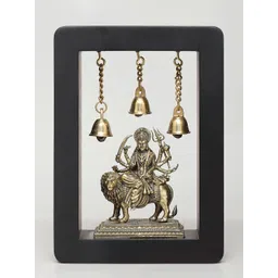 Exotic India Beige & Black Textured Wooden Goddess Durga Wall hangings-picture-10