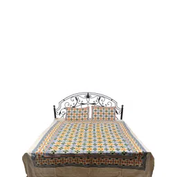 Exotic India Beige & Yellow Floral Cotton 300 TC Queen Bedsheet with 2 Pillow Covers-picture-11