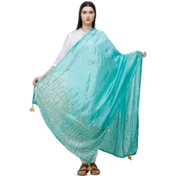Exotic India Biscay Green Silk Dupatta with Gota Patti, Floral Beads and Tassels-image-8