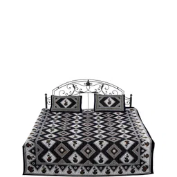 Exotic India Black & White Geometric Cotton 300 TC Queen Bedsheet with 2 Pillow Covers-picture-38