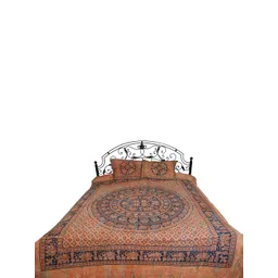 Exotic India Brown & Black Ethnic Motifs Cotton 300 TC Queen Bedsheet With 2 Pillow Covers-picture-20