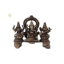 Exotic India Brown & Black Lakshmi Ganesha Saraswati Religious Idol Showpiece-picture-29