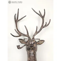 Exotic India Brown & Black Textured Deer Statue Wall Hangings-picture-33