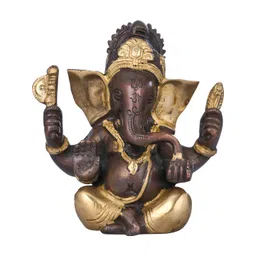 Exotic India Brown & Gold Toned Lord Ganesha Religious Brass Idol Showpiece-picture-26