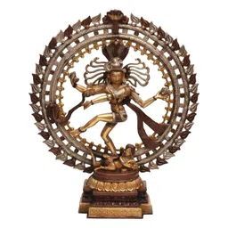 Exotic India Brown & Gold Toned Lord Natarja Religious Brass Idol Showpiece-picture-32