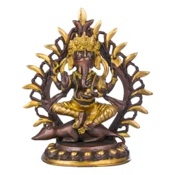 Exotic India Brown & Gold-Toned Nepalese form of Ganesha Religious Idol Showpiece-picture-16