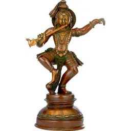 Exotic India Brown & Gold-Toned Nritya Lord Krishna Religious Idol Showpiece-picture-41