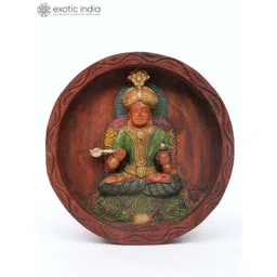 Exotic India Brown & Green Textured Goddess Annapurna Wooden Wall Hangings-picture-19