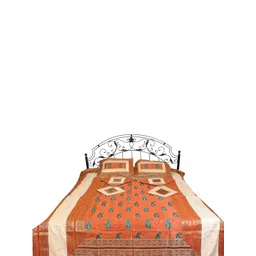 Exotic India Brown & Teal Ethnic Motifs 300 TC Queen Bedsheet With Pillow Covers-picture-11