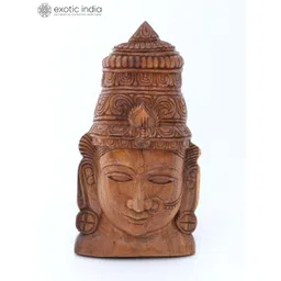 Exotic India Brown Textured Goddess Parvati Head Wooden Wall Hangings-picture-40