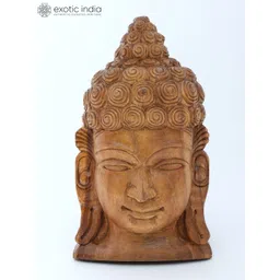 Exotic India Brown Textured Lord Buddha Face Wooden Wall Hangings-picture-39