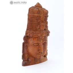 Exotic India Brown Textured Lord Shiva Head Wooden Wall Hangings-picture-37
