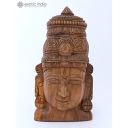 Exotic India Brown Textured Lord Vishnu Wooden Wall Hangings-picture-19