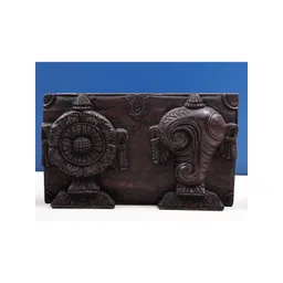 Exotic India Brown Wooden Vaishnava Symbol Wall Hanging-picture-26