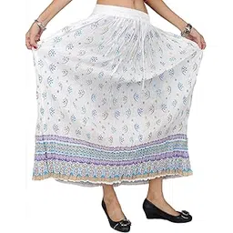 exotic india Crushed Elastic Boho Skirt with Printed Flowers - Pure Cotton-picture-19