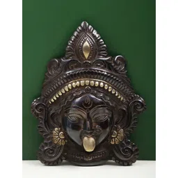 exotic india Exotic Black & Gold Toned India The Serenity of Kali Mask Brass Wall Hanging-picture-12